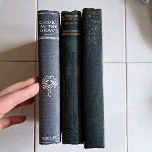 Lot of 3 Blue Antique Vintage Books Early  1900s Decorative Staging Decor